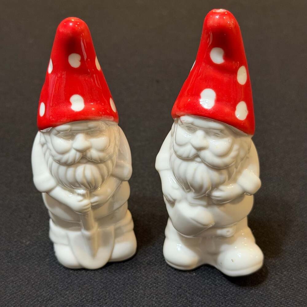 Vintage Ceramic Garden Gnome Salt and Pepper Shakers Set